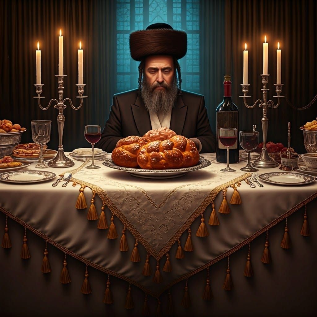 Shabbat Table Scene in Detailed Digital Painting Style