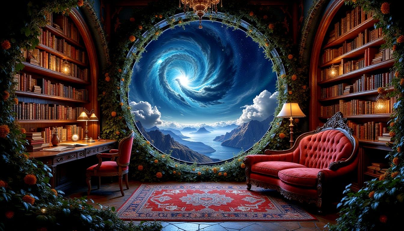 Enchanted library reading nook 🌿✨