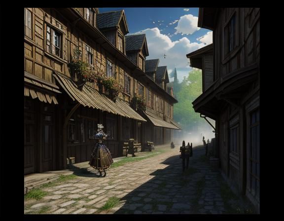 steampunk anime woman, holding a letter, standing in a small...