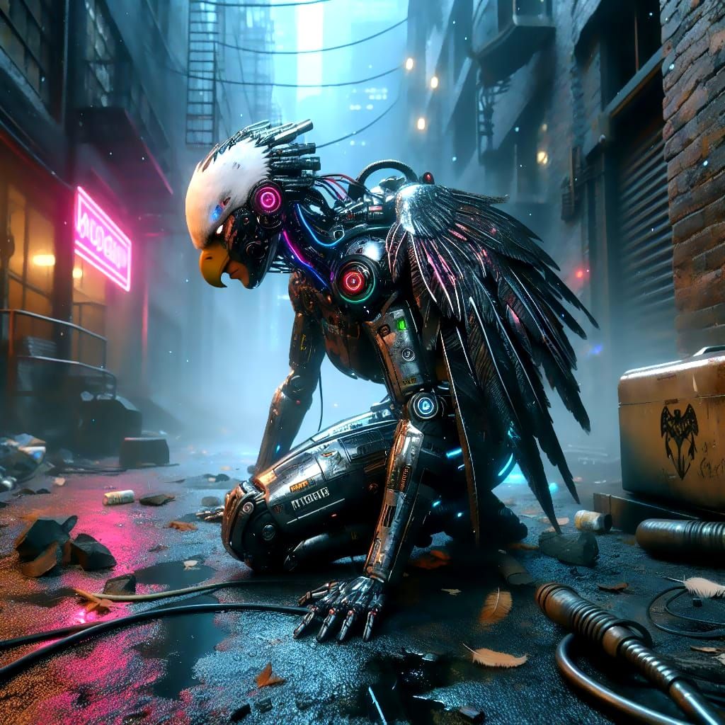 Eagle cyborg grounded