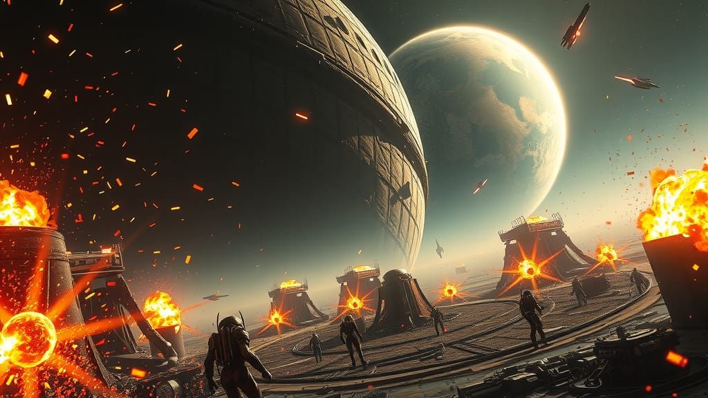 Una dramática escena de ciencia ficción espacial, mostrando una estación espacial cilíndrica gigantesca, ...  by @Terminator