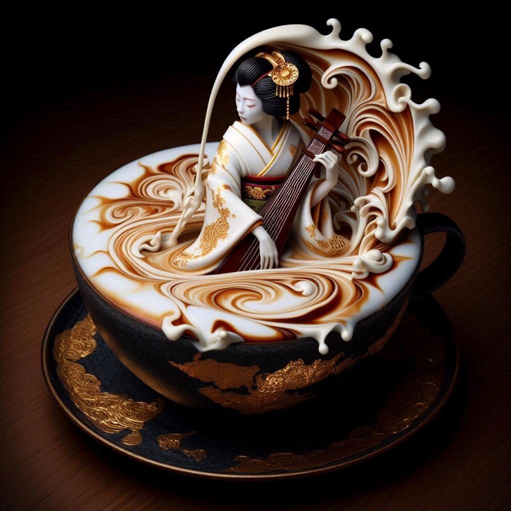 Latte Geisha playing koto 4