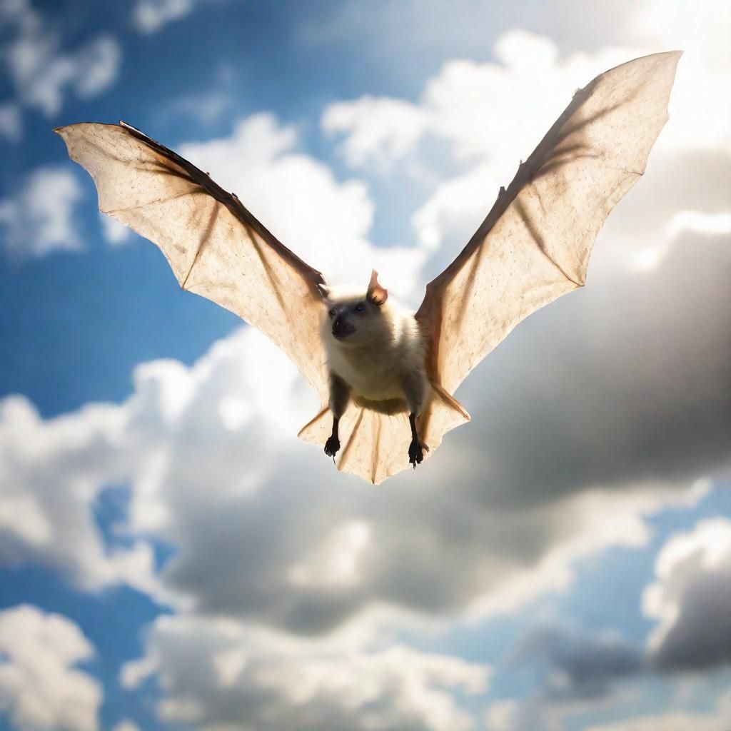 White fluffy fruit bat skeleton flying