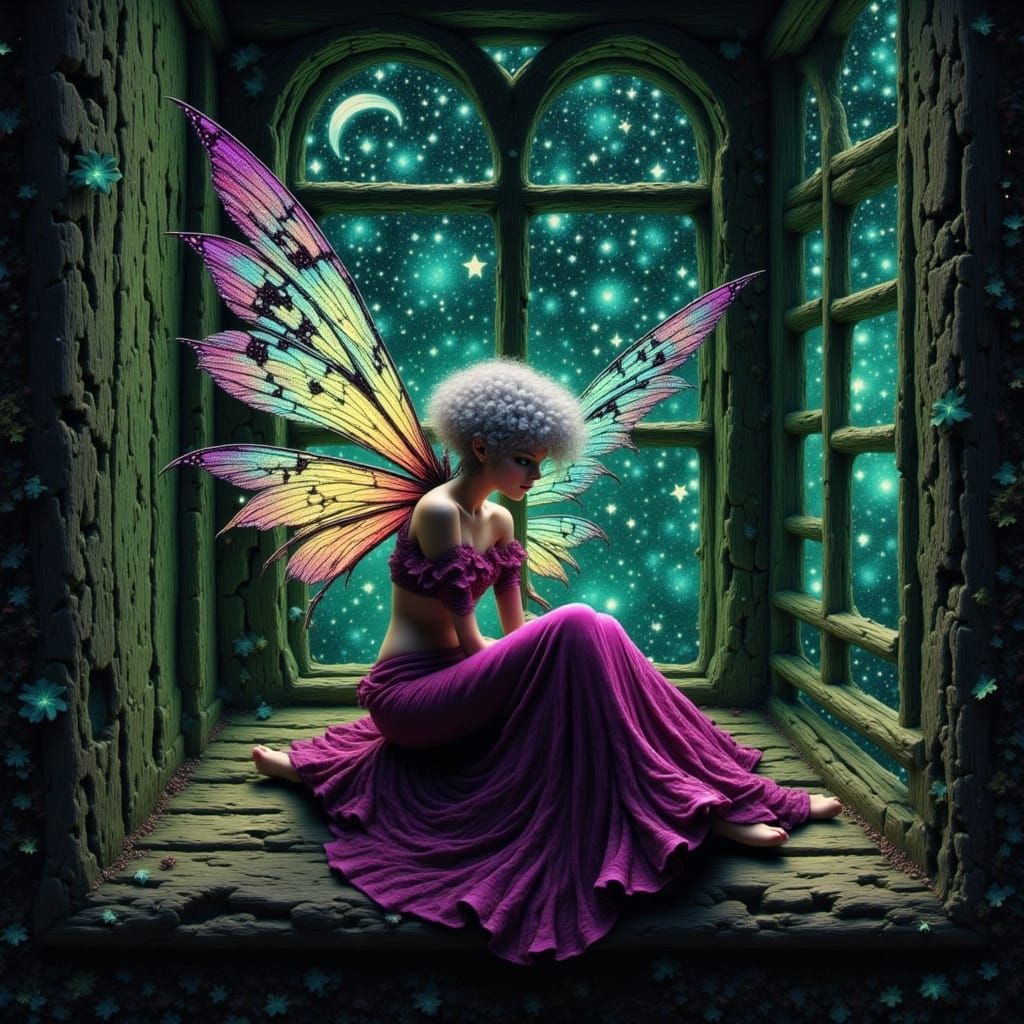 Fairy with Bioluminescent Wings in Burton-esque Style