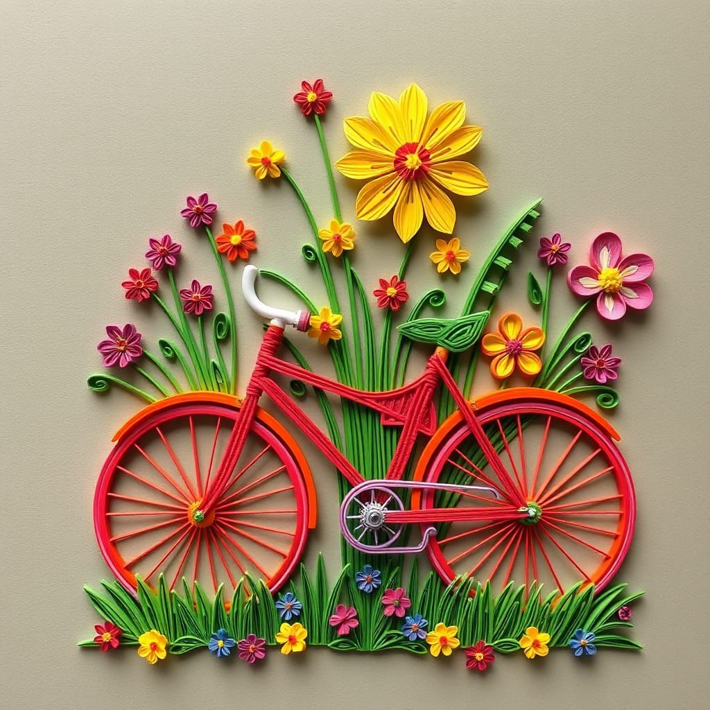 Bicycle with Flowers in Quilling Style