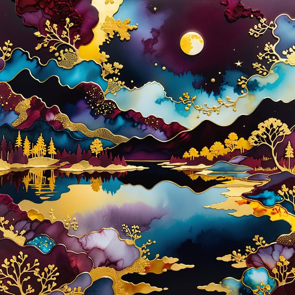 Moonlit Lake in Black Rose & Honeysuckle  by @Gothic Art N Stuff by Ang