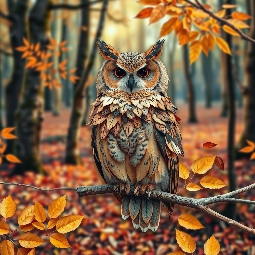 Autumnal Owl Collage in Fantasy Forest