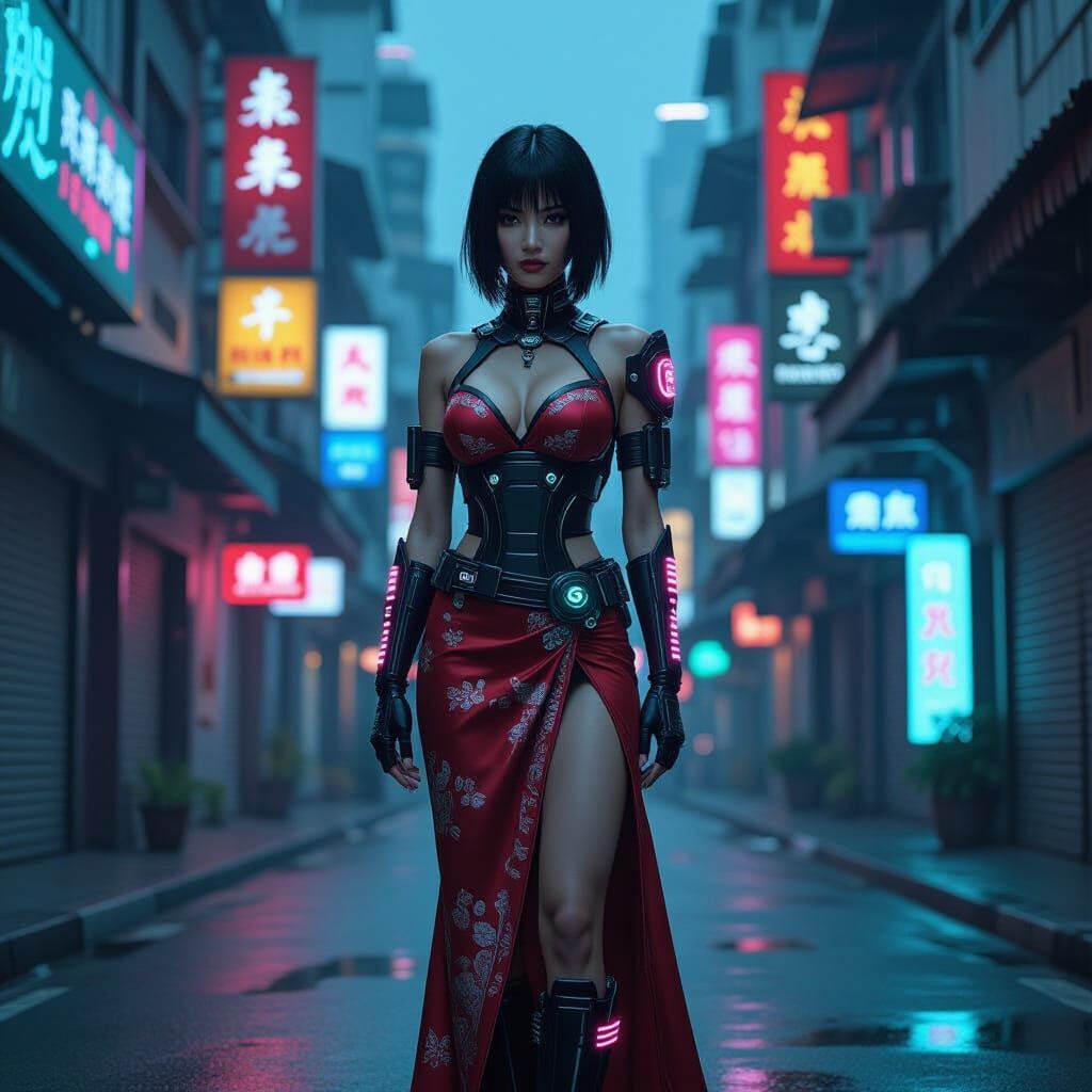 Cyberpunk Thai Woman in Futuristic Bangkok