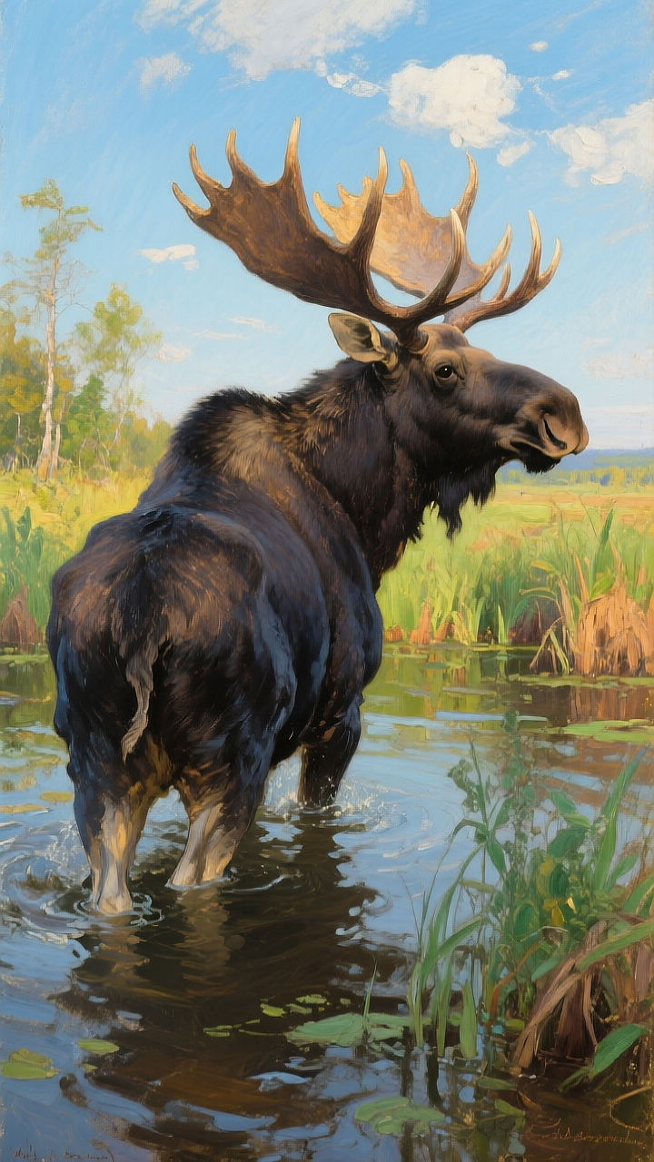 Bull Moose in Wetland