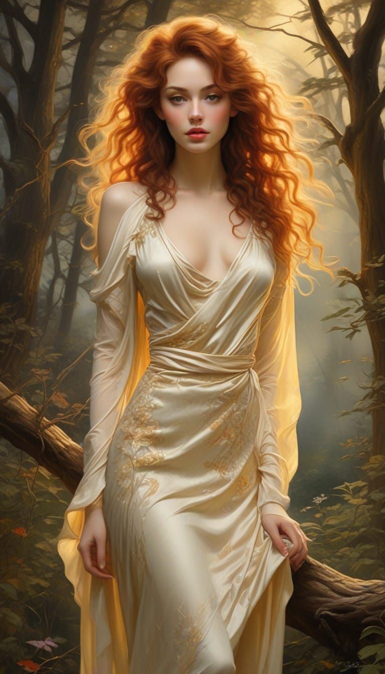Ethereal Forest Goddess in Golden Light