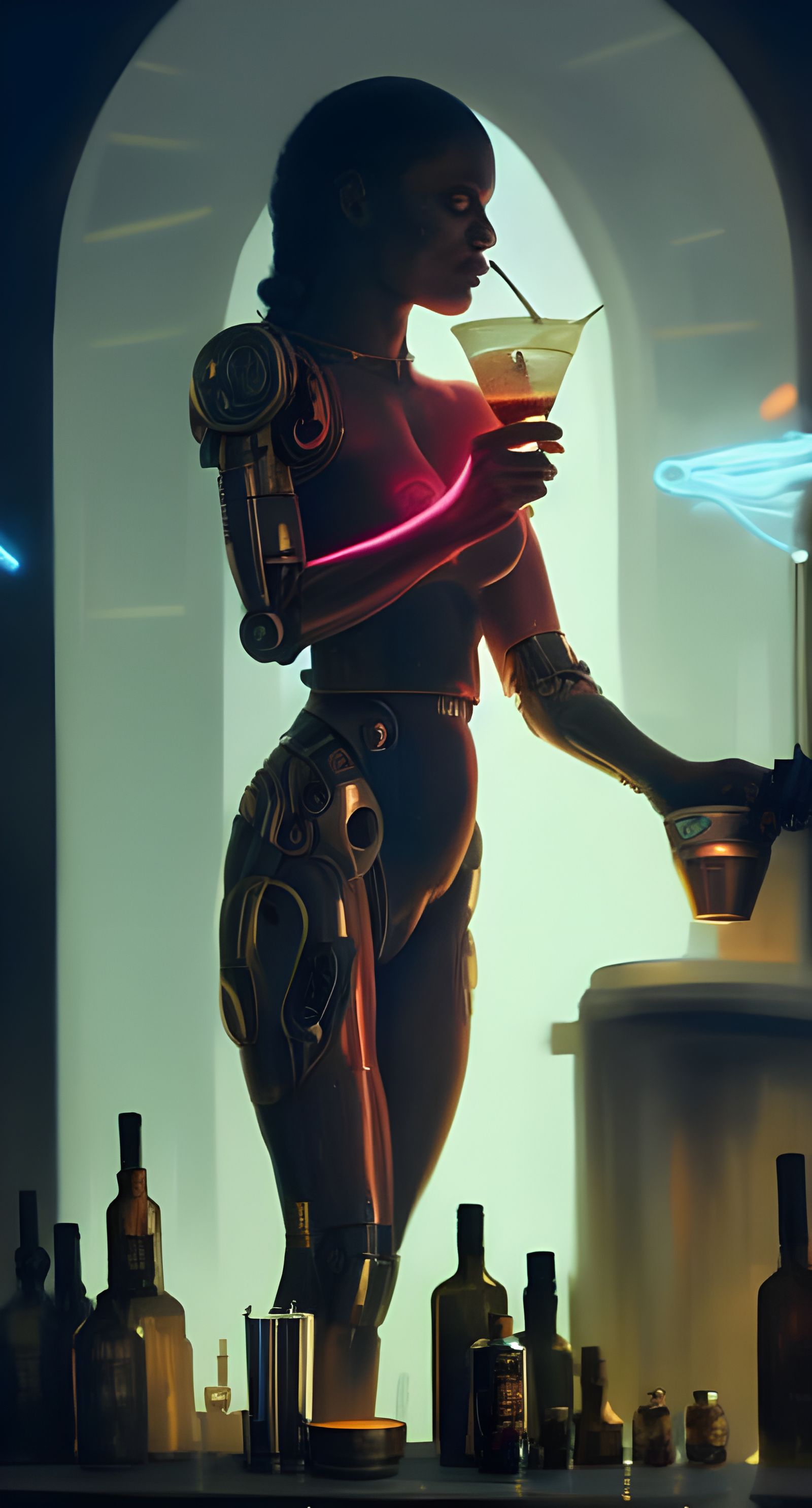 Cyborg Bartender, now with glowing cocktail