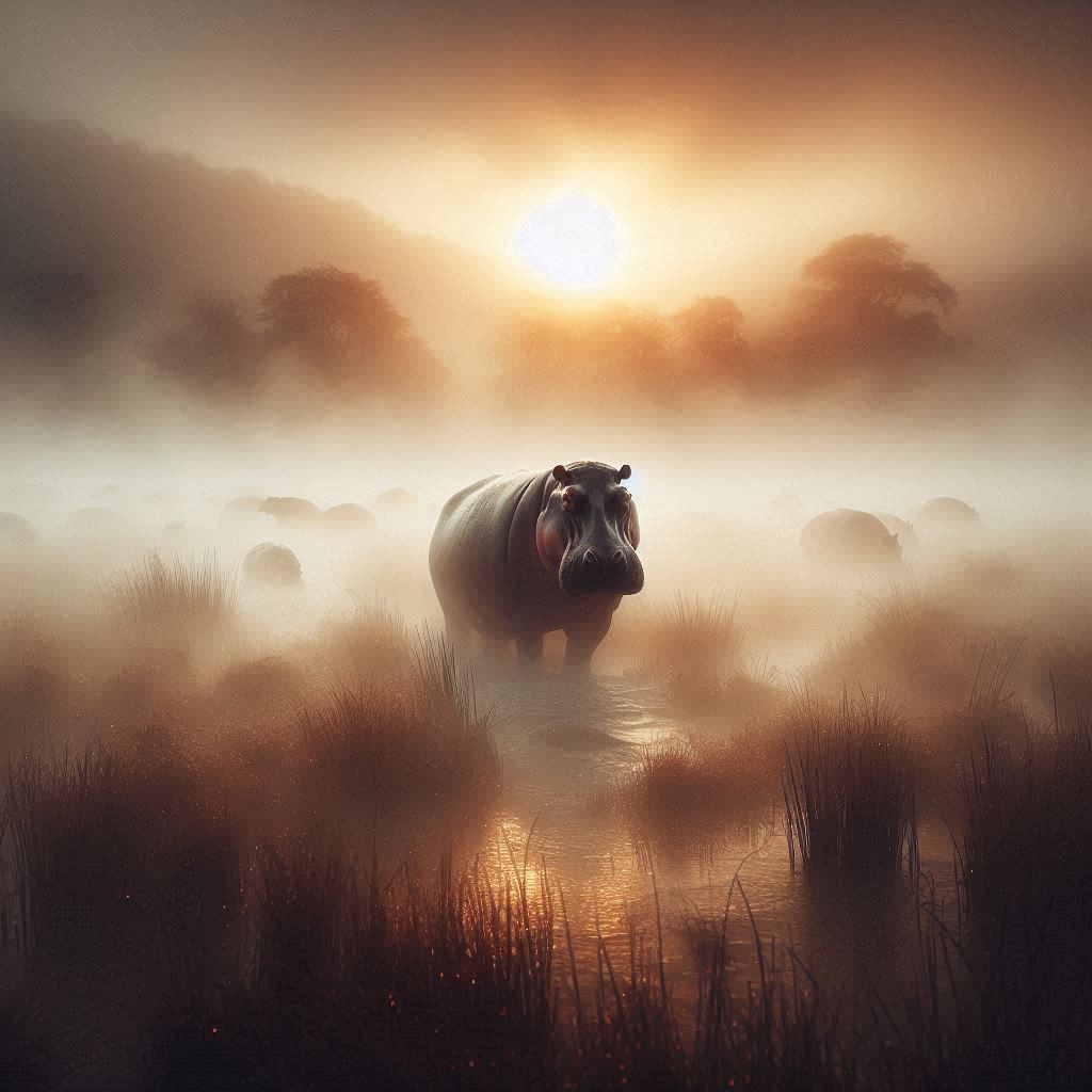 Hippopotamus At sunrise   by @DaveyJ