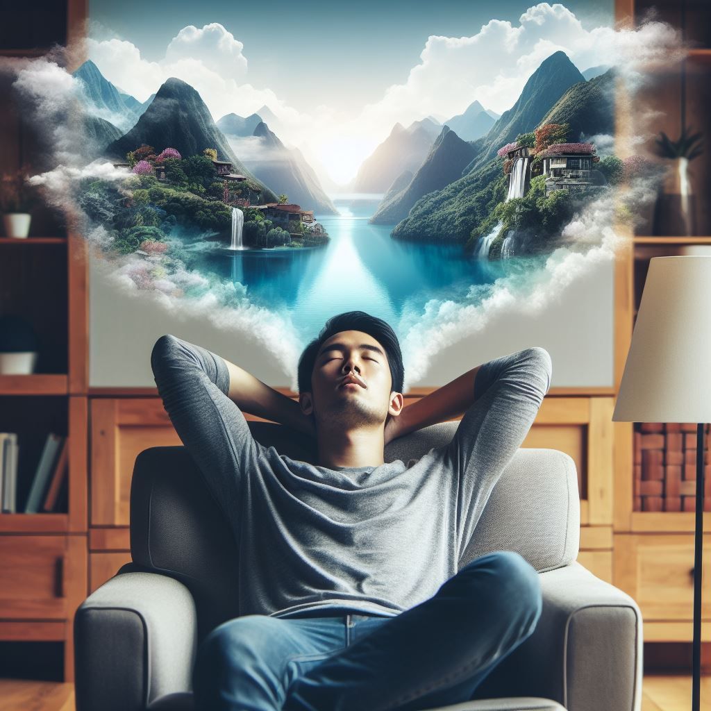 A young man dreaming of mystical lands