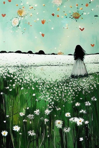 "sad girl in a field of daisies!!!"