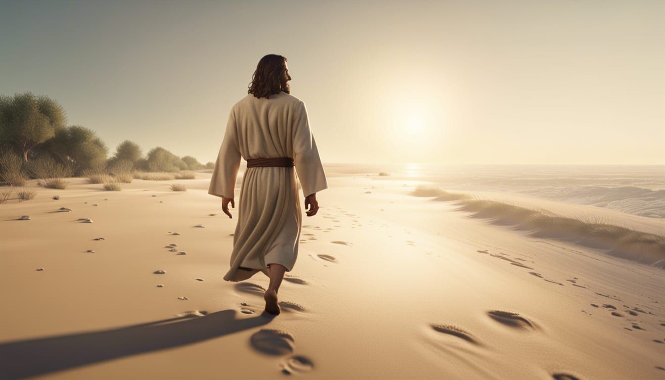 Jesus walking in the forest 8k resolution dynamic lighting h...