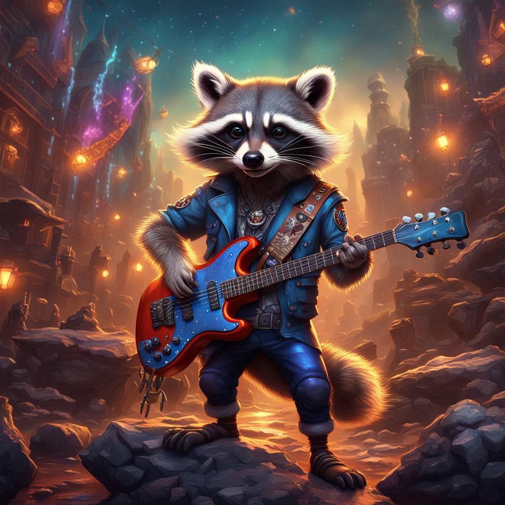 Anthropomorphic racoon, rock star