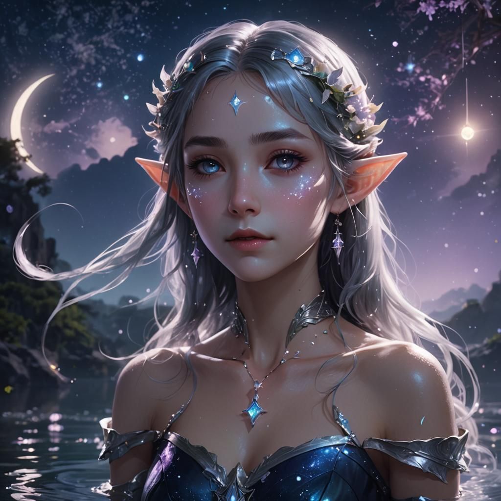 Regal Elf in Moonlight: Vibrant Digital Art