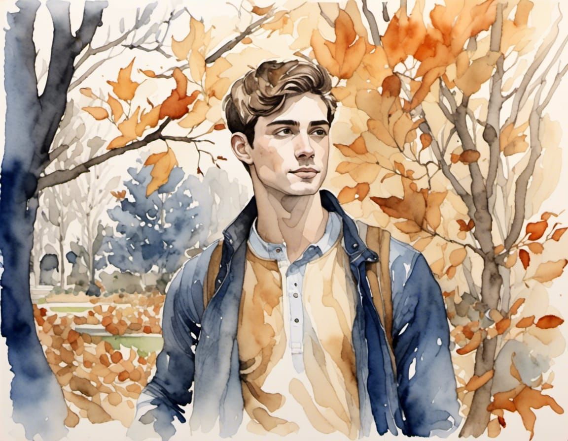 Watercolor portrait of a young handsome man<lora:Celestial Palette:1.0> 