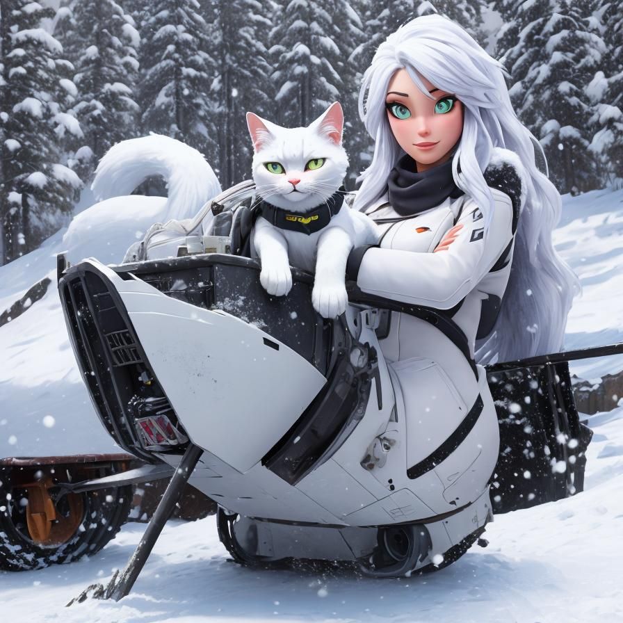 Half a beautiful girl and half a beautiful snow cat, profess...