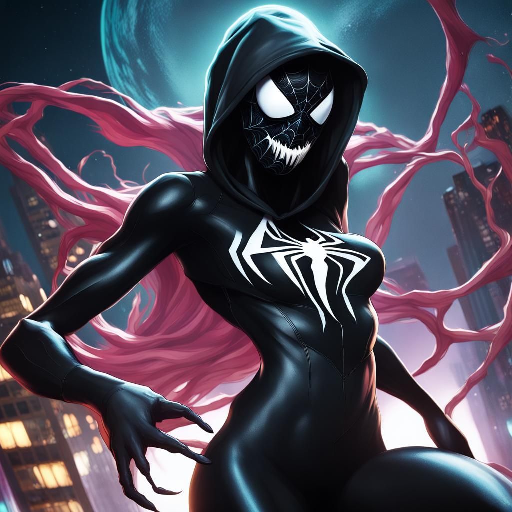 Spider-Gwen Venom Symbiote, with hood and mask, depicted as a colossal ...