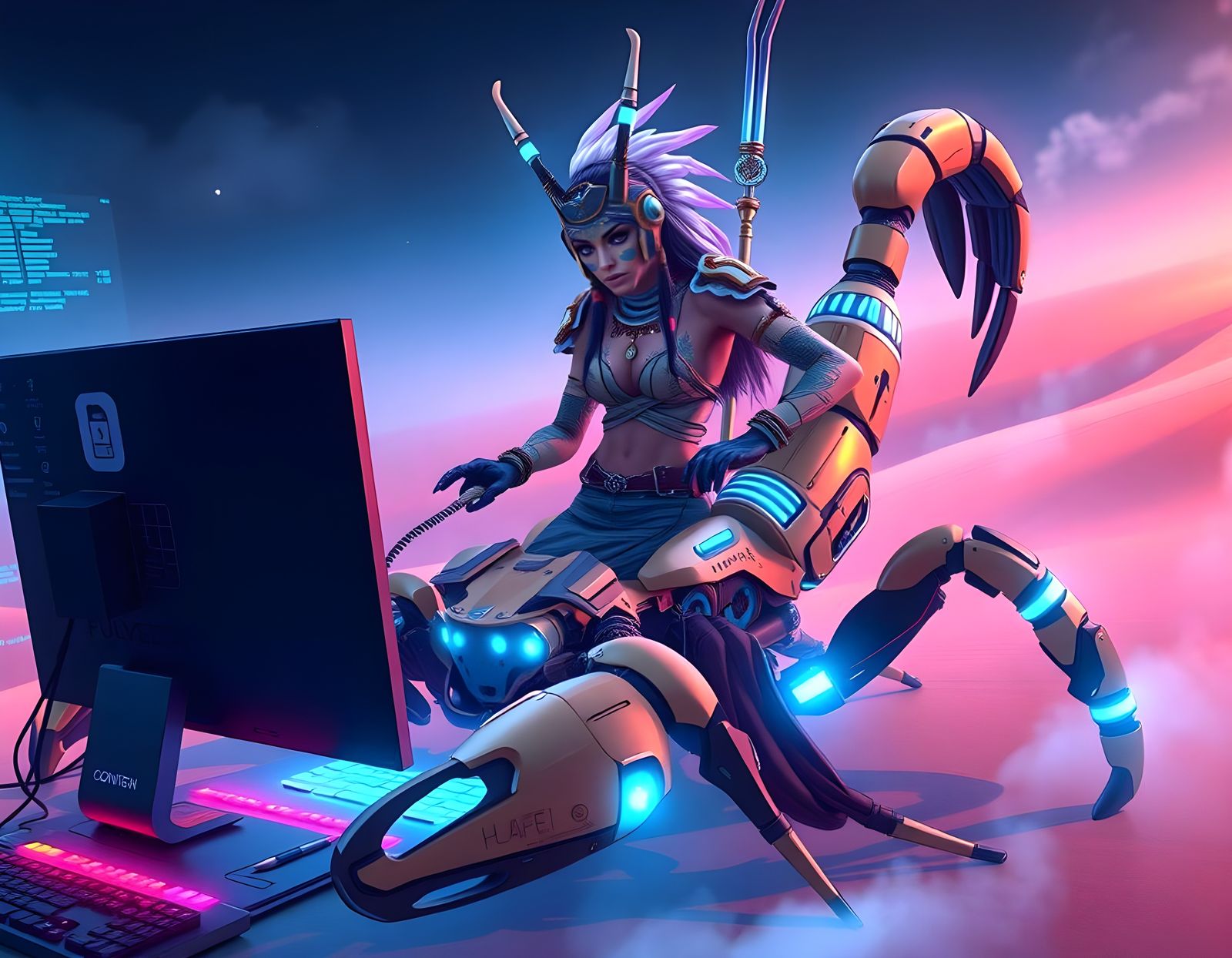 Tribal Warrior Princess on Cyberpunk Scorpion