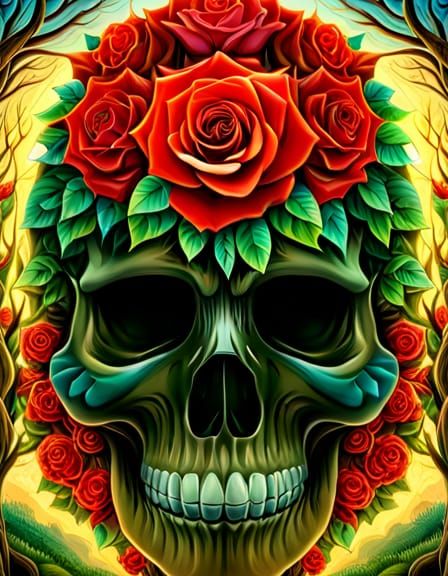 Roses and a human skull   by @RoseRed