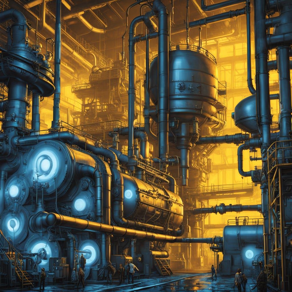RBMK reactor - Retro-Futuristic Industrial Illustration of t...