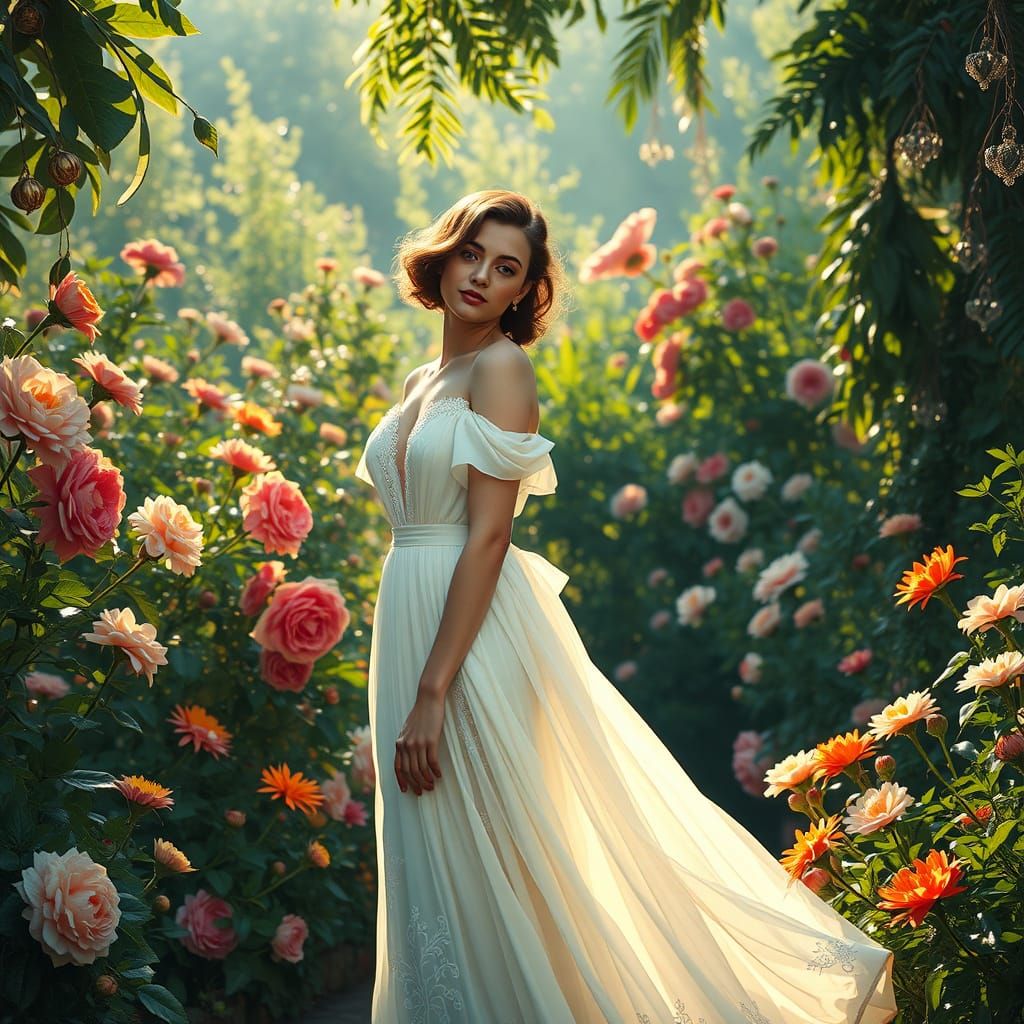 Ethereal Garden Siren in Art Nouveau Style