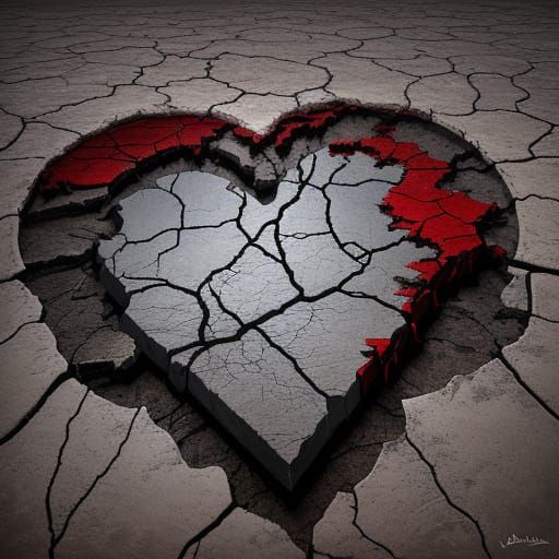 Surreal Broken Heart in Desert Oil Painting