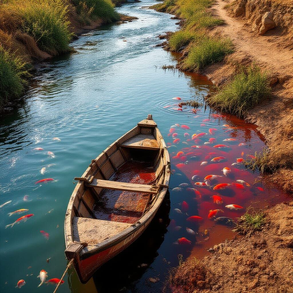 Água transformada em sangue (Êxodo 7:14-24): Os rios e fontes de água do Egito se tornaram sangue, matando os peixes e t...