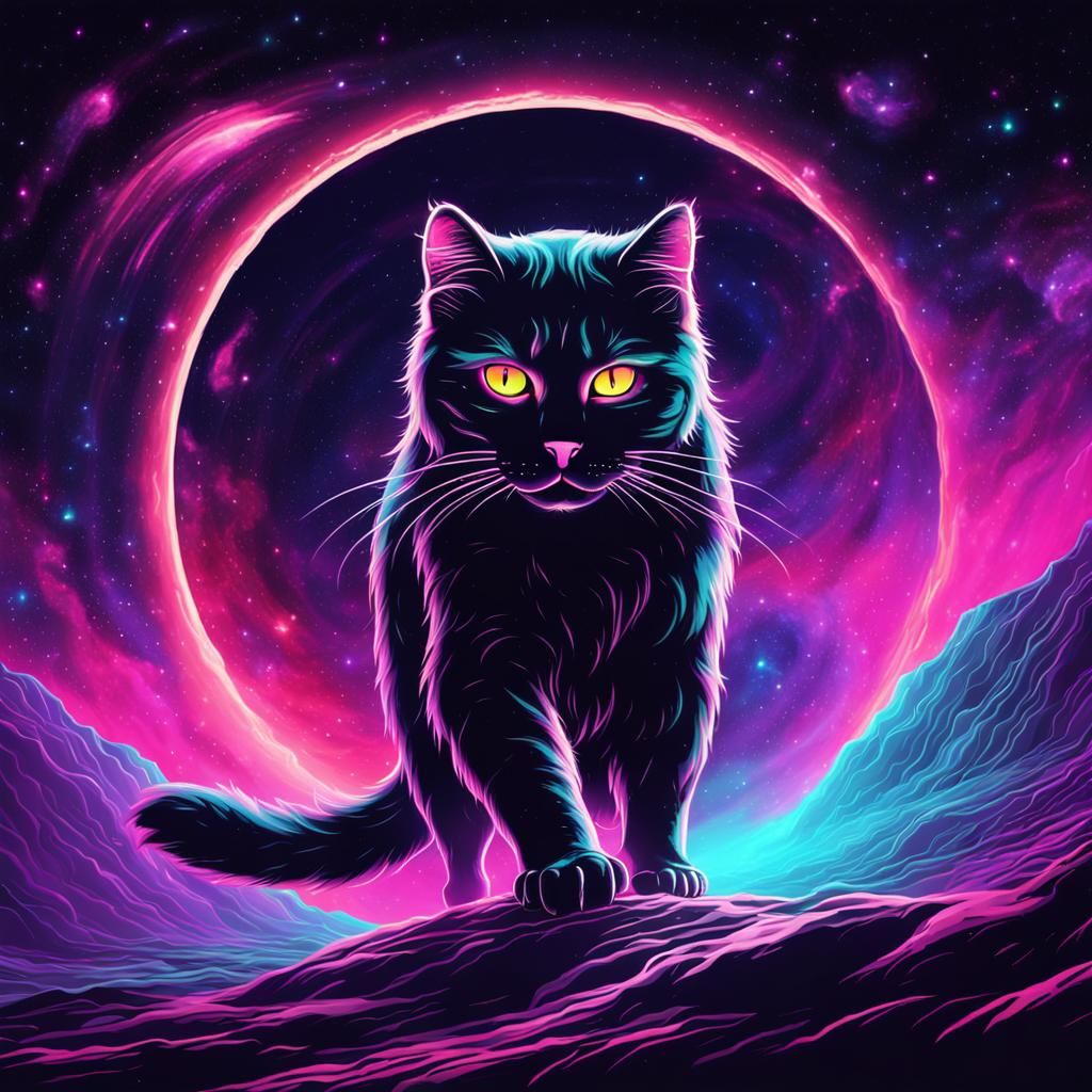 Cat God coming out of a huge black hole in the middle of a galaxy - AI ...