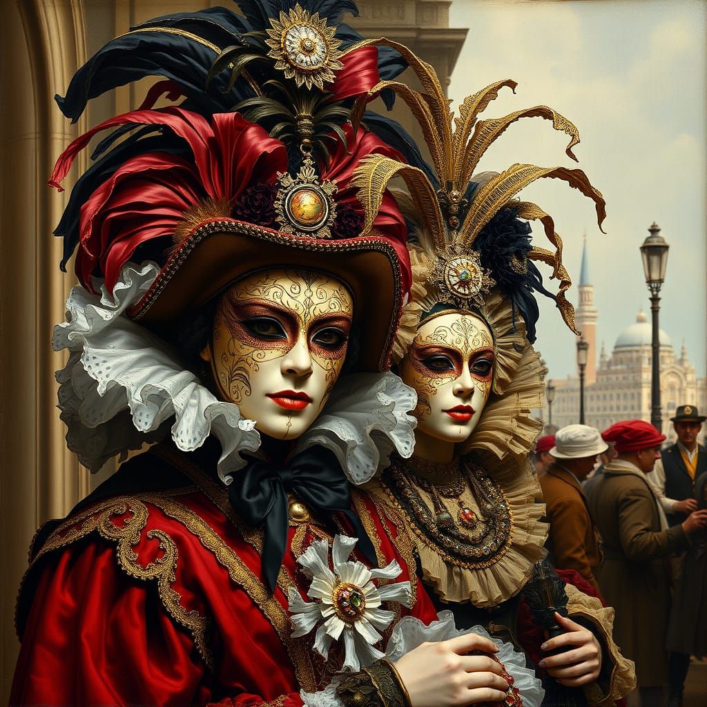 CARNIVAL Festival, Extravagant VENETIAN (Masks:1.3), Venice-Italy, Costume, Impasto Oil, Gilt Encaustic, ...  by @Kallistratia