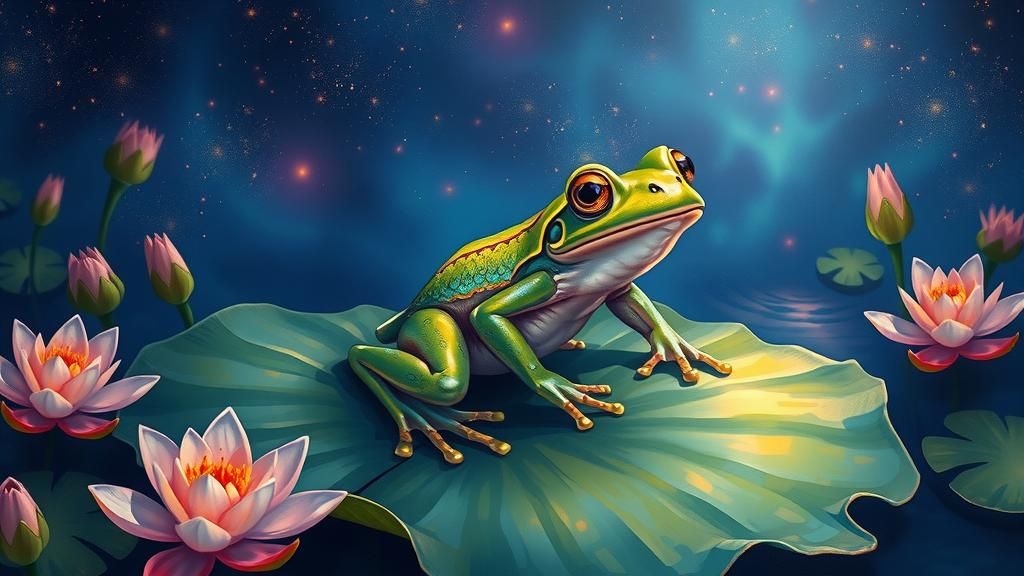 Frog hopping across a Lilly Pad  by @Wisa Kejak