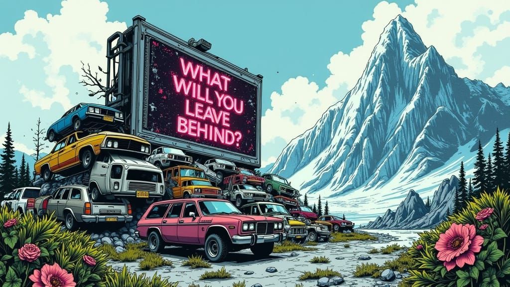 Abandoned Cars Entombed by Vines and Ivy in a Futuristic Lan...