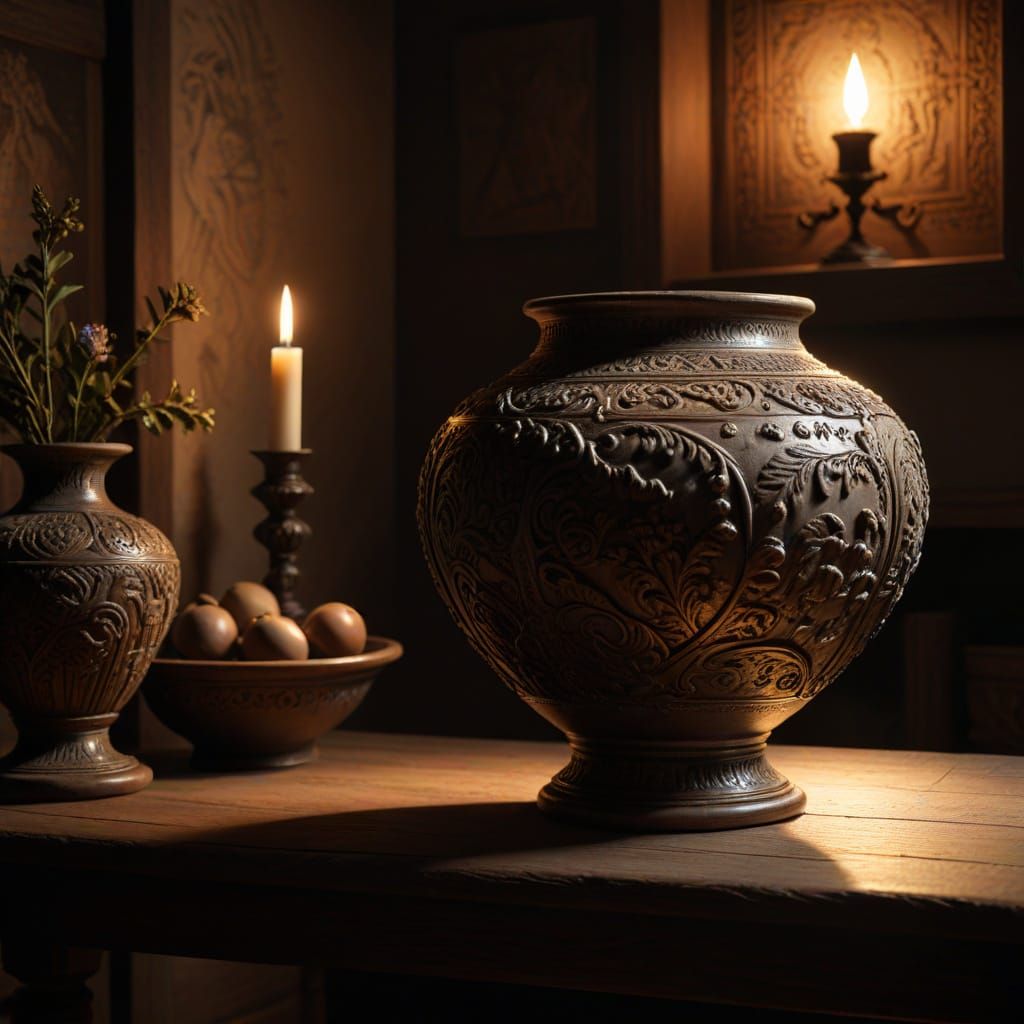 Philosophical Vessel with Inner Glow in Rembrandt Style