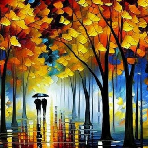 Gingko avenue rainy day in autumn