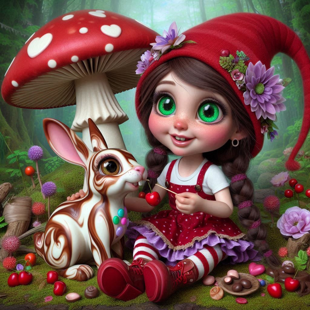 The gnome, the chocolate rabbit and the cherries