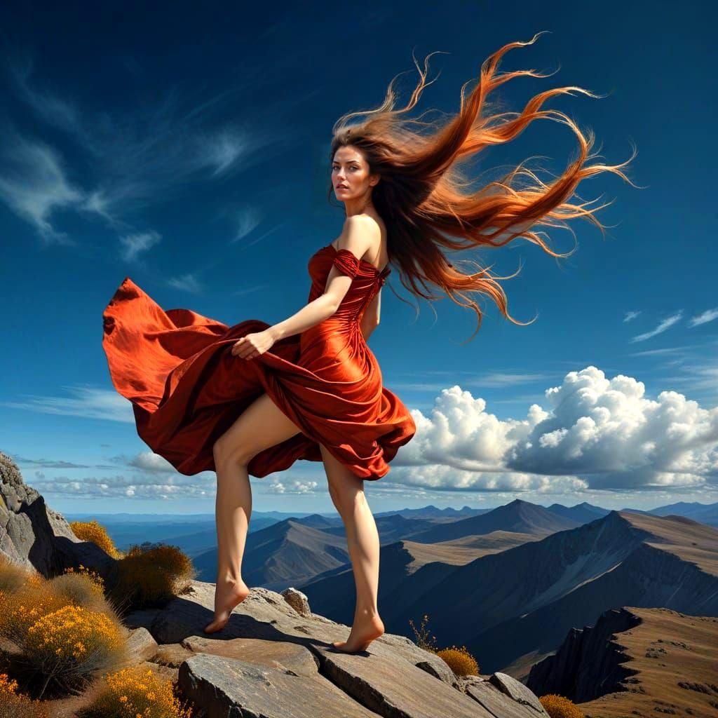 Surreal Goddess in Turbulent Fantasy Landscape