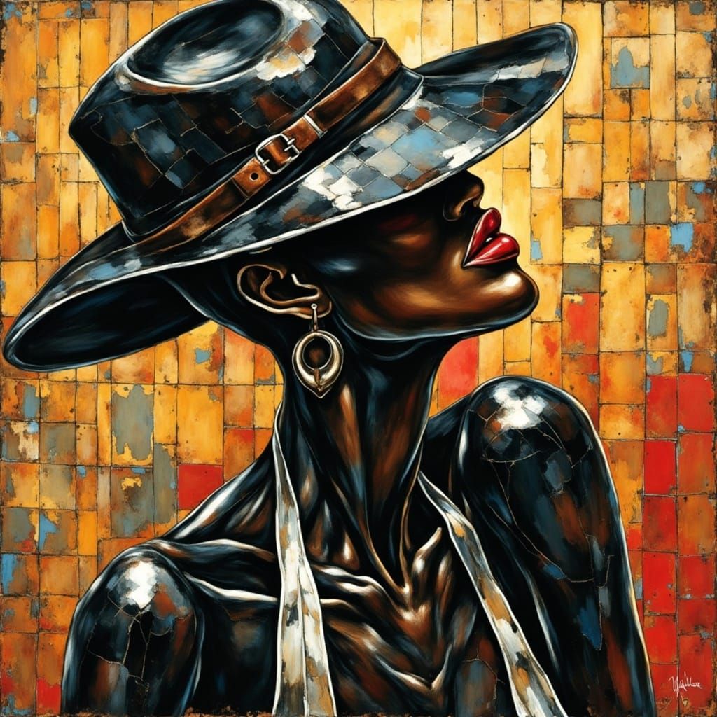 BLACK WOMAN <lora:MarvModel:1.0> rotation speed brain dead retro puzzle matrix guess A static streaked rough, abstract AI Banksy-style meme ...