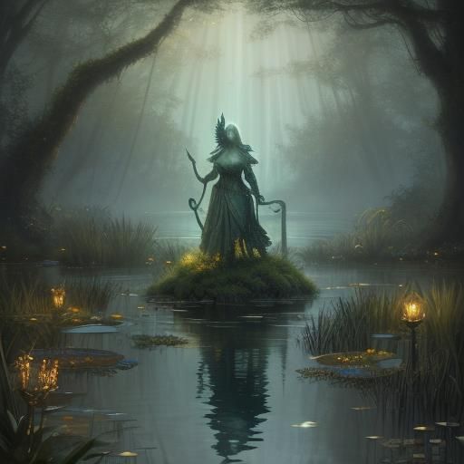 Water Nymph in Marsh with Golden Light