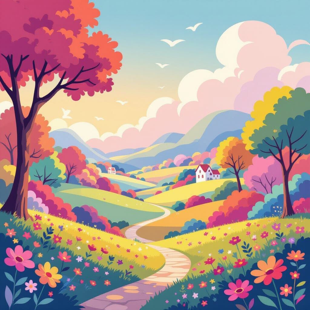 Cheerful Cartoon World of Joyful Colors