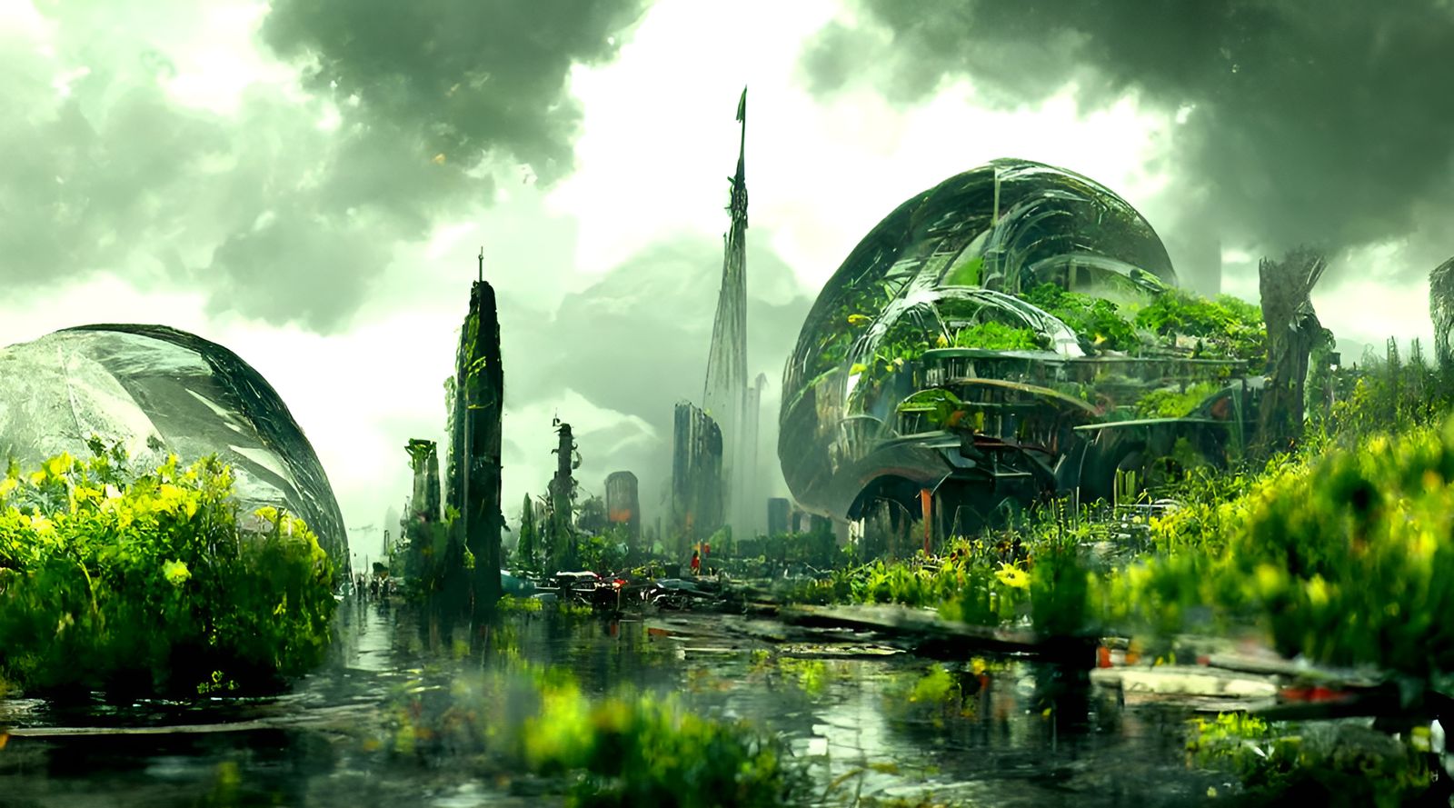 Concept of solarpunk city, ai art Stock Illustration