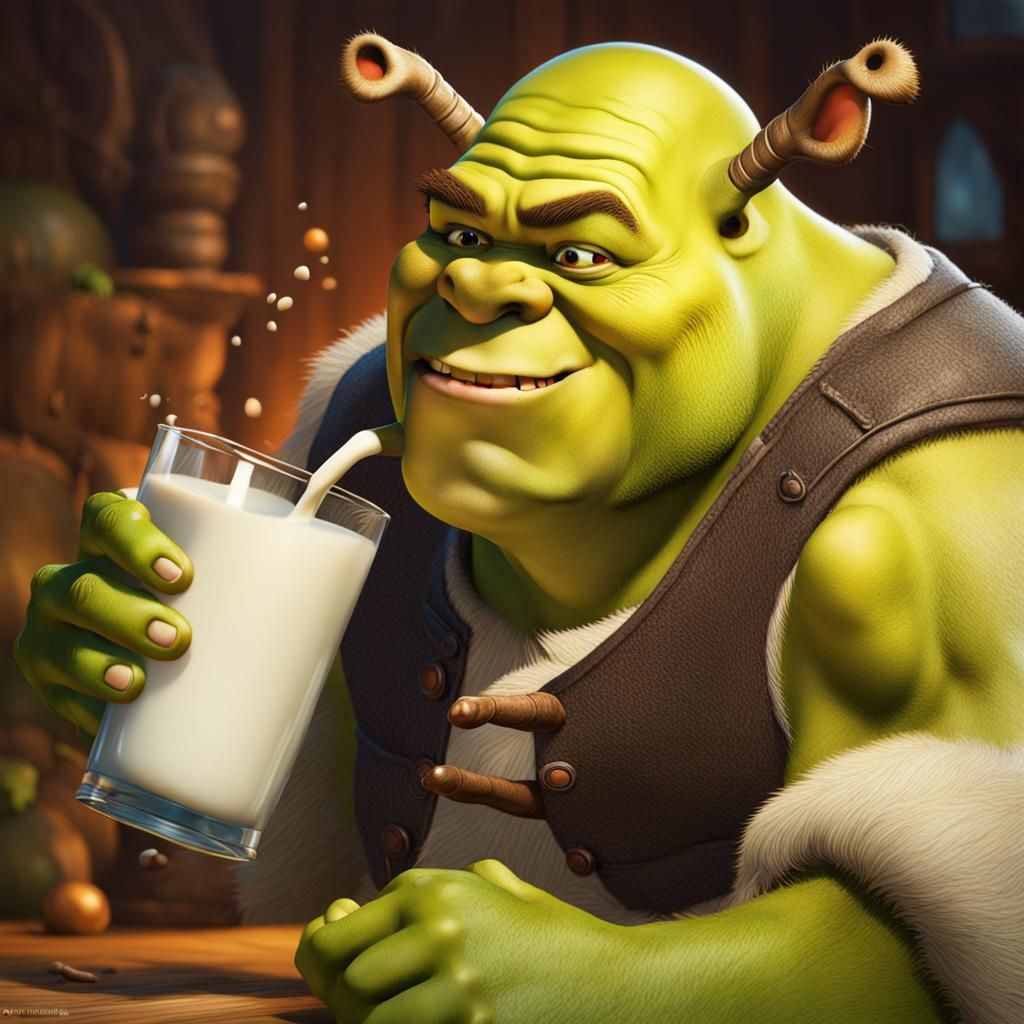 Shrek drinking milk - AI Generated Artwork - NightCafe Creator