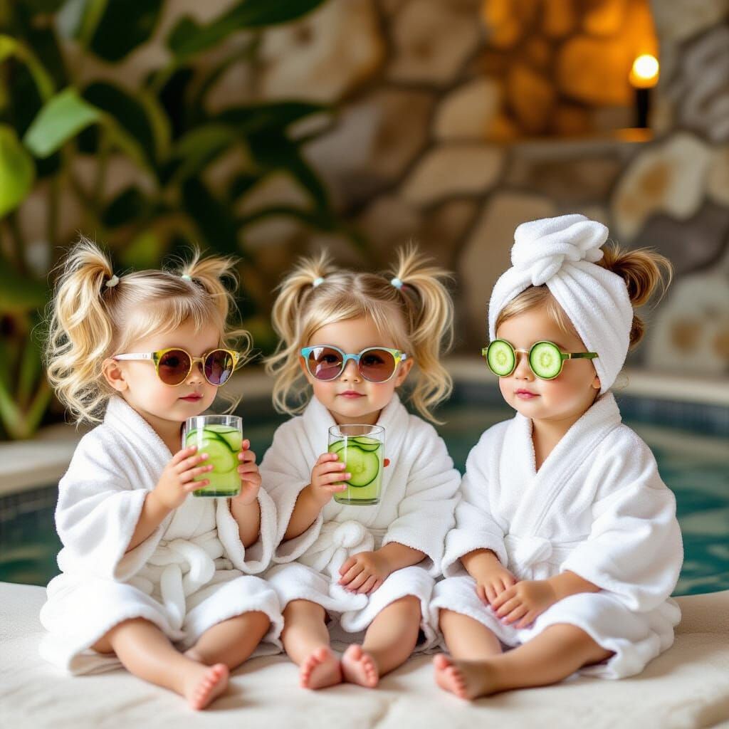 Triplets Relaxing in a Luxurious Spa, Dreamy Elegance