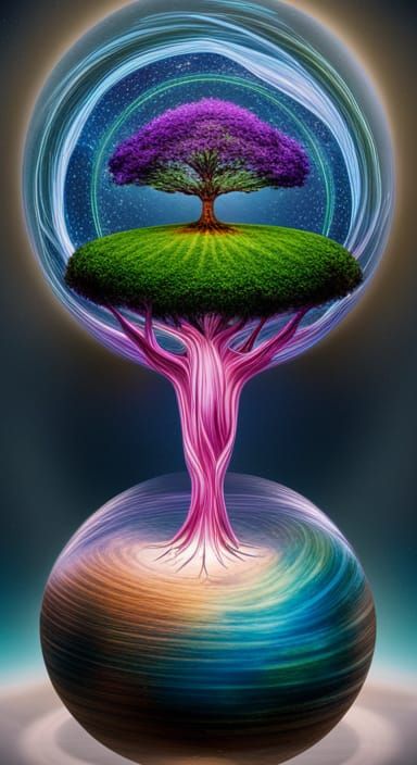 Surreal version of the tree of life Yggdrasil
