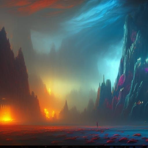 Fantastical Detailed Matte Painting in Deep Color