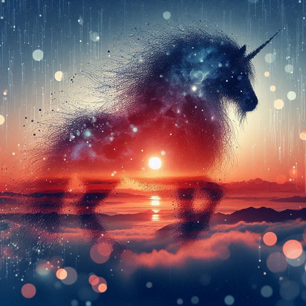 double exposure beautiful fantasy DALL-E 3 portrait landscape..