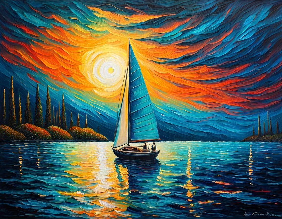 A sailboat at sunset