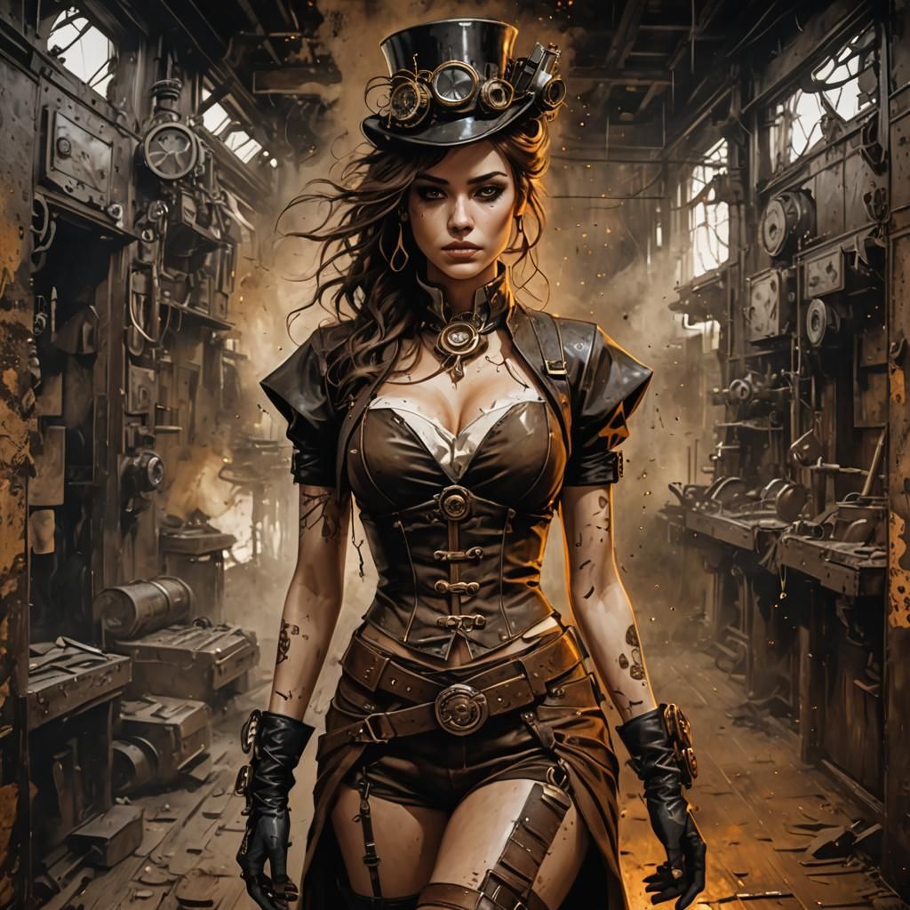 Stunning Female Robot Pinup in Gothic Fantasy Style