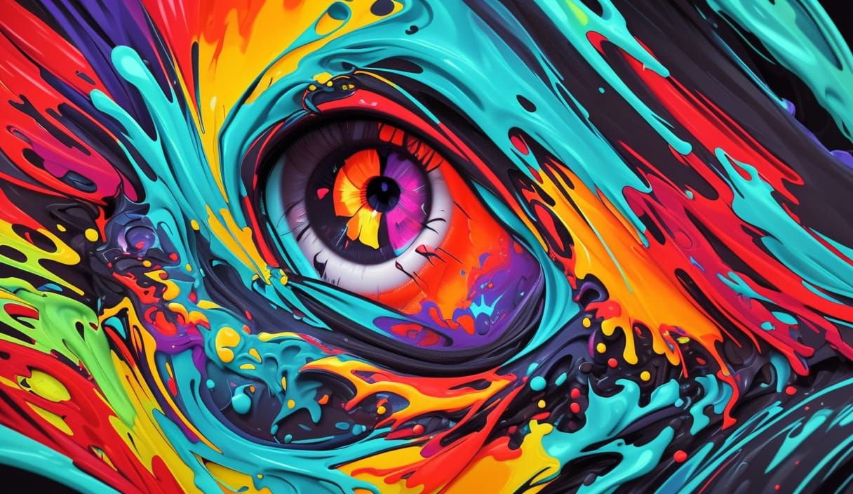 Vibrant Abstract Expressionist Eye with Exploding Colors